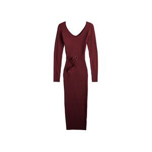 ALMOST FAMOUS Womens Midi Dress Burgundy Belted Long Sleeve V-back Juniors XL